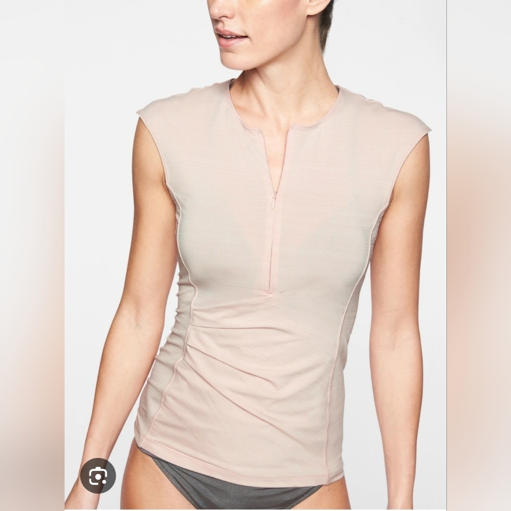 Athleta Peach Blush Ruched Zip Running Tank Top Sz XS